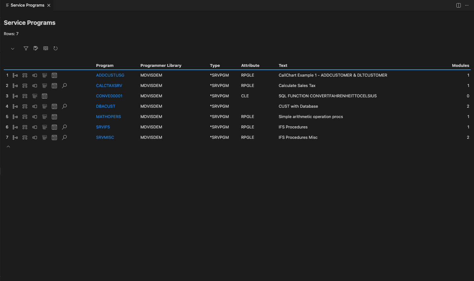 Service Programs Screen