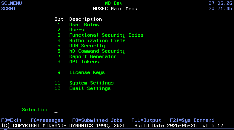 MDSEC Main Menu