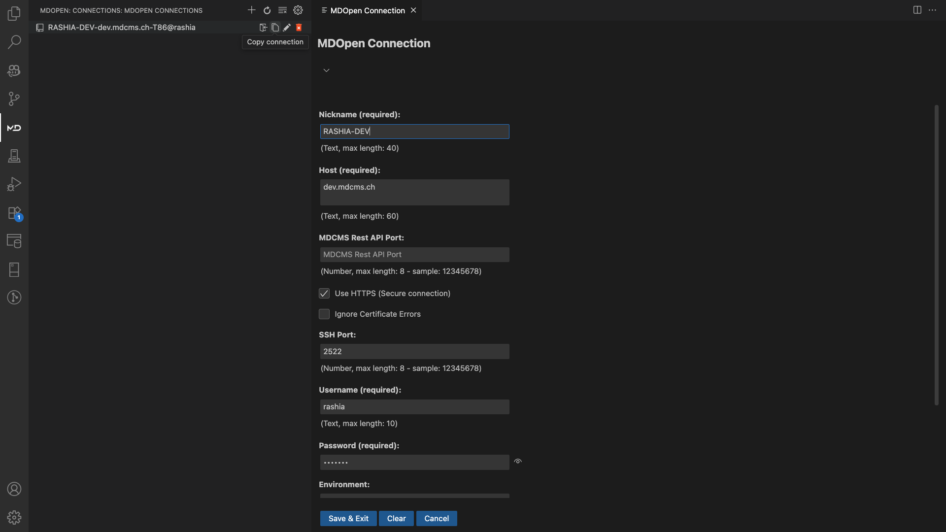 Copy connection