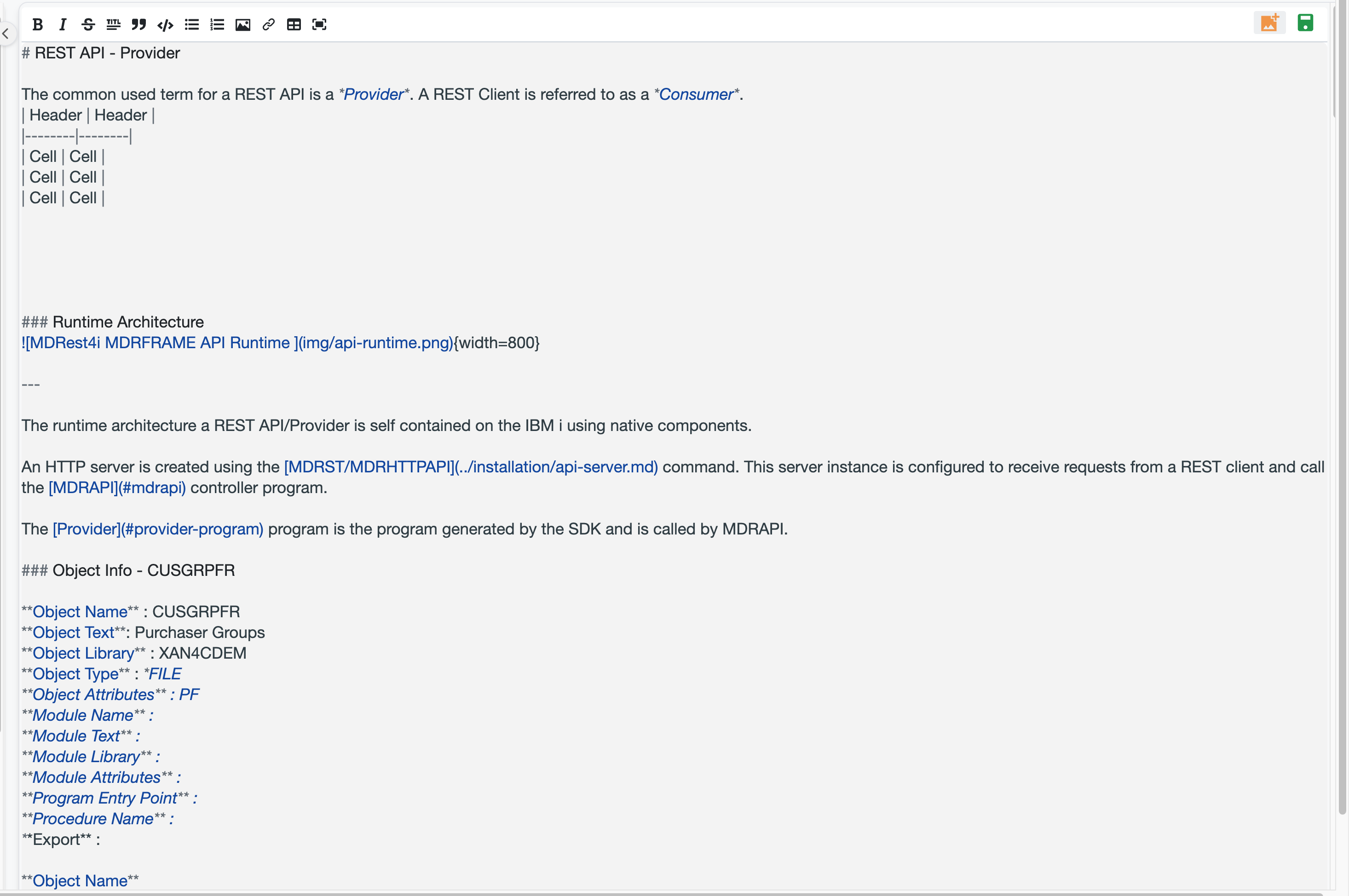 Edit: toolbar and editor