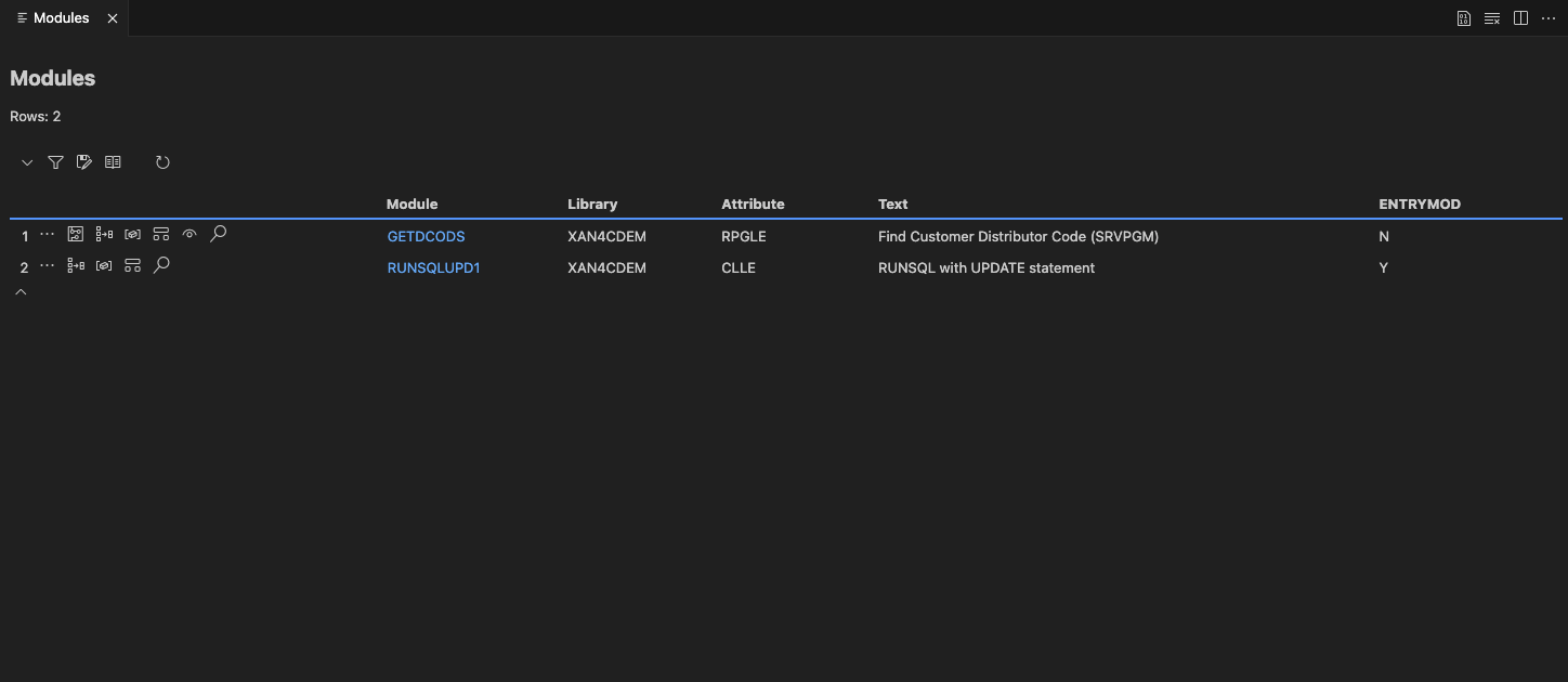 ILE Procedures Screen